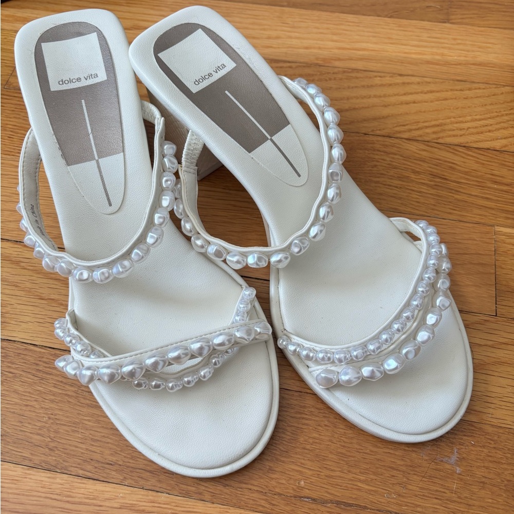 Dolce Vita Cream Pearl-Adorned Heels